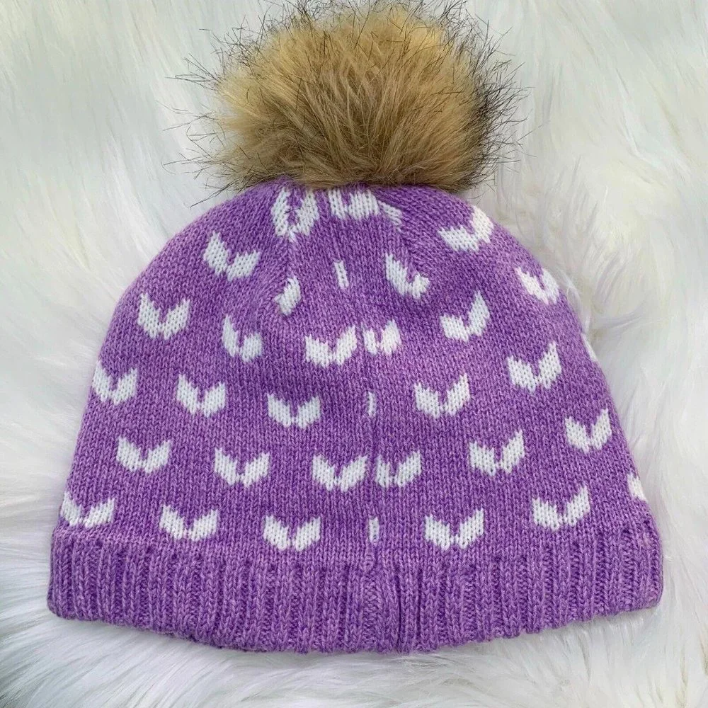 2 - NWT Sofsole Fireside Fleece lined Beanie hats Purple monster& Pom Pom Youtth - Picture 5 of 7